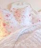 SHABBY COTTAGE CHIC PINK ROSES ROSEBUDS WILDFLOWERS RUFFLED EURO SHAMS - SET OF 2